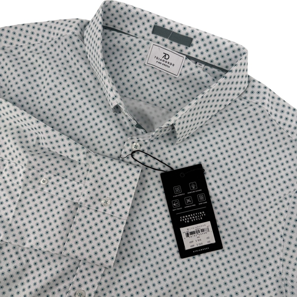 NWT 7Diamonds Maxson Mens XXL 2XL White Geometric Starburst 4-Way Stretch Shirt